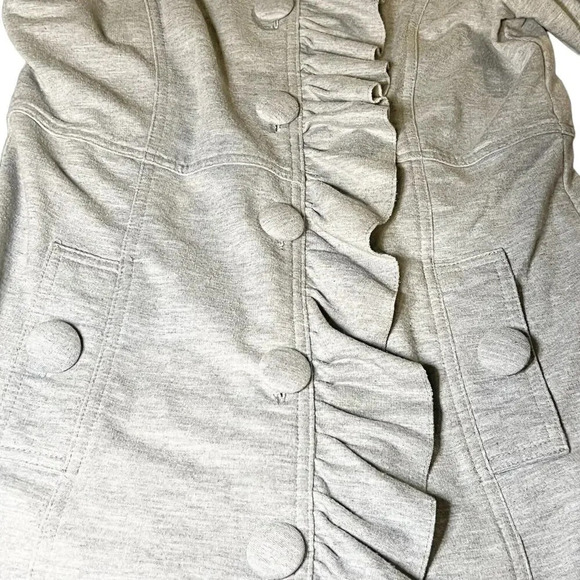 KUT from the Kloth Ruffle Pea Coat Cotton Front Pocket Long Heather Gray Size M - Picture 4 of 11